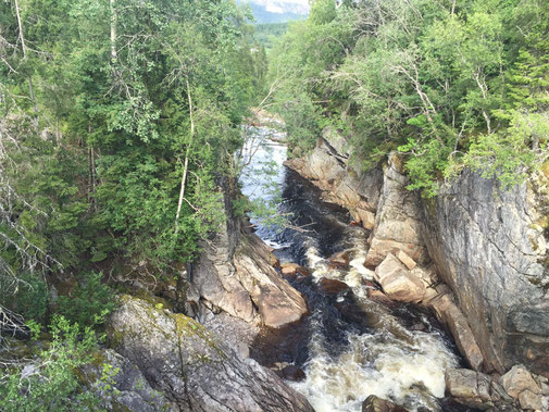 Lachs angeln Norwegen, in großen Flüssen, in Straumen in Meeresbuchten mit Fliege und Blinker, hier kleiner Fluss