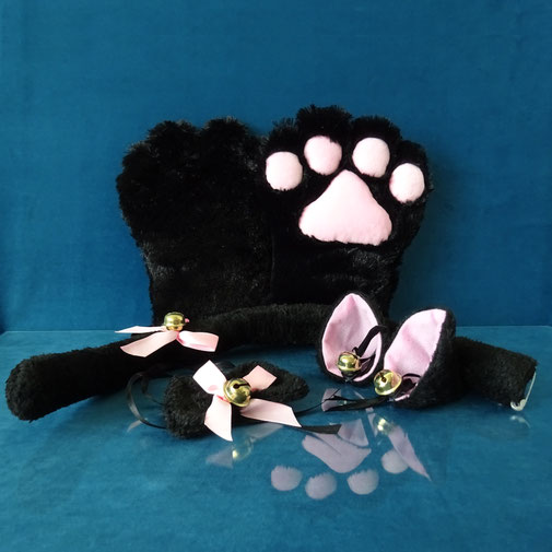 Kitty set black fluffy kitty set black cat cosplay set petplay kitty kittygirl soft cat set pluche cat set pluche cat mittens milk kitty play kattenset katten verkleedset pluche katten set kittenplay kittenset zwarte pluche kittenset