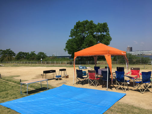 海老江地区でBBQレンタル機材のセッティング