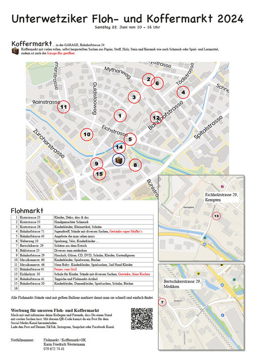 Übersichtskarte vom Flohmarkt und Koffermarkt in Unterwetzikon
