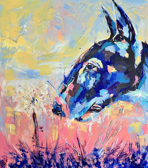 Bullterrier, Porträt, Acryl