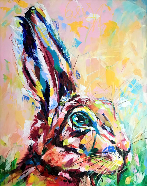 Hase, Expressionsimus, Acryl auf Leinwand, bunt, Original