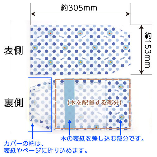 ブックカバーの仕様（写真は布製ですが合皮も同様です）