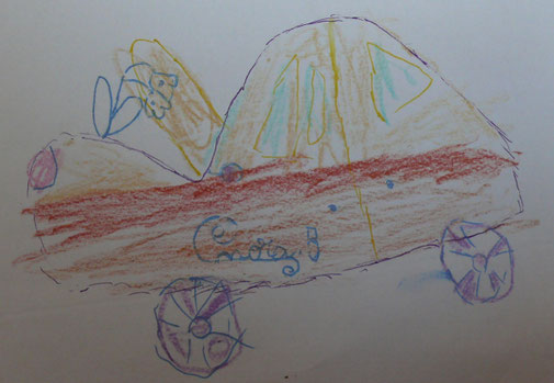 La randonnée vue par Nora. Question : s'agit-il d'une R12 ou d'une Simca 1000 ?