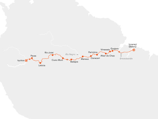 Reiseroute mit HANSEATIC inspiration von Belem nach Iquitos
