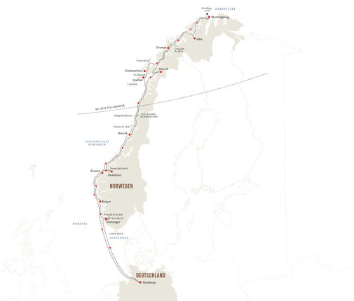 Reiseroute Hurtigruten ab Hamburg