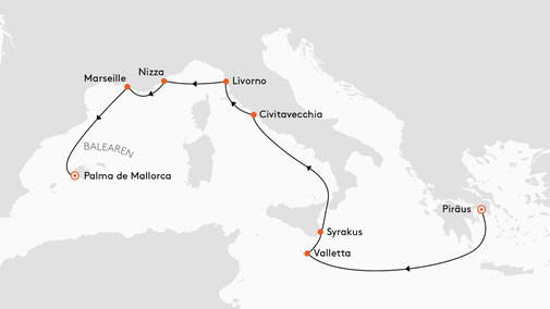 EUR2624 Reiseroute mit MS EUROPA