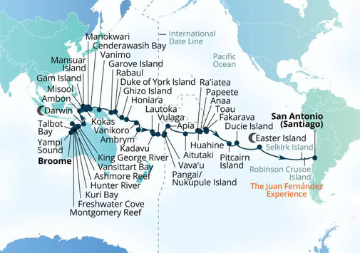Routenkarte 64-Day Kimberley Expedition & Islands Of The Pacific Seabourn Pursuit
