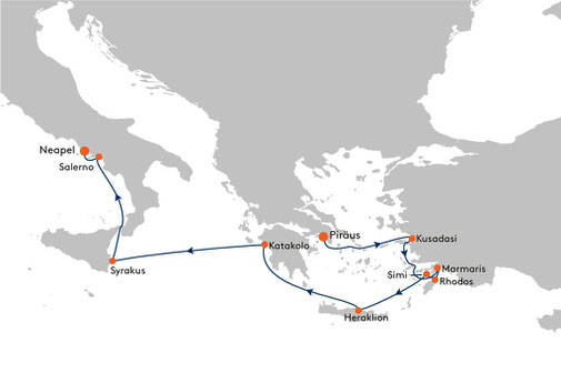 EUX2522 Reiseroute mit MS EUROPA 2