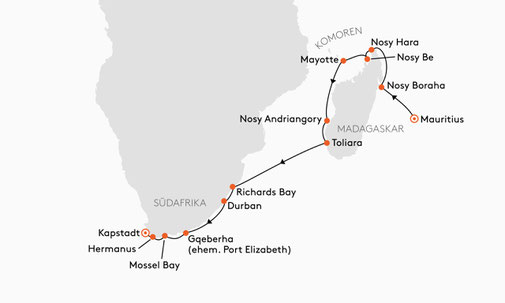 SPI2624 Reiseroute mit HANSEATIC spirit