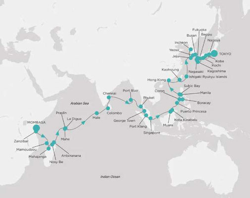 Crystal Cruises - Grand Journey Africa und Indischer Ozean Route
