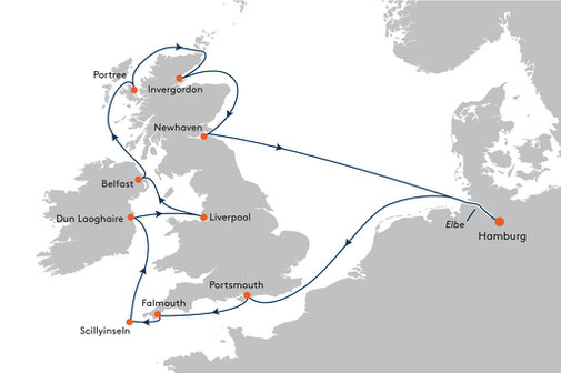 EUX2610 Reiseroute mit MS EUROPA 2