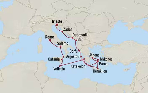 Reiseroute Rom nach Trieste