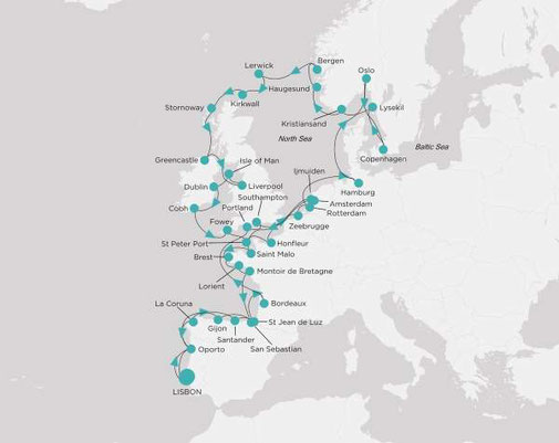 Route Crystal Cruises - Grand Journey Baltikum und Nordeuropa Route