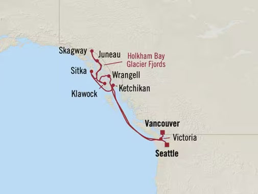 Reiseroute mit Oceania Riviera von Seattle nach Vancouver