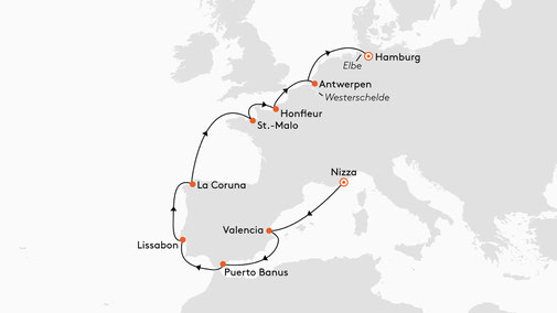 EUR2710 Reiseroute mit MS EUROPA