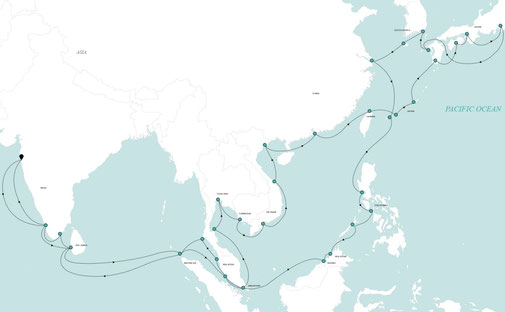 Reiseroute Crystal Cruises - Grand Journey Asien I