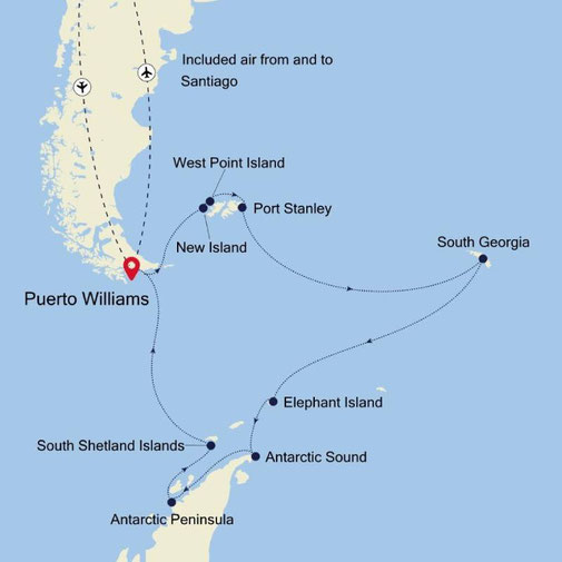 Reiseroute Weihnachts-Expedition Silver Wind von Silversea