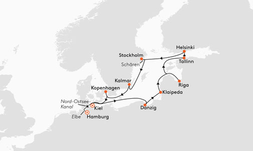 EUX2717 Reiseroute mit MS EUROPA 2