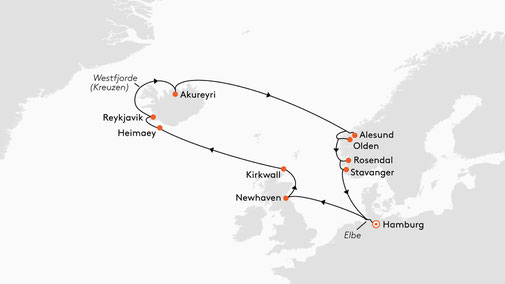 EUR2711 Reiseroute mit MS EUROPA