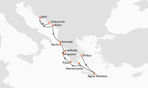 EUX2711 Reiseroute mit MS EUROPA 2