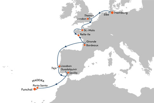 SPI2537 Reiseroute mit HANSEATIC spirit