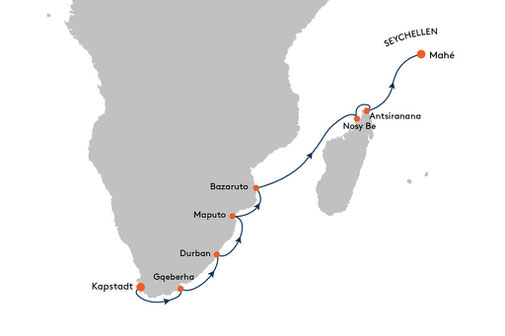 Reiseroute MS EUROPA Reise EUR2582