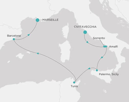 Route Crystal Symphony von Civitavecchia nach Marseille