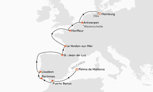 EUX2715 Reiseroute mit MS EUROPA 2