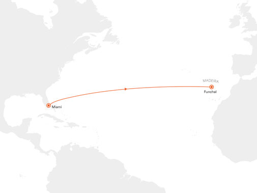 Reiseroute mit MS EUROPA von Miami nach Funchal