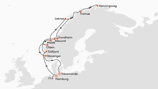 EUR2714 Reiseroute mit MS EUROPA