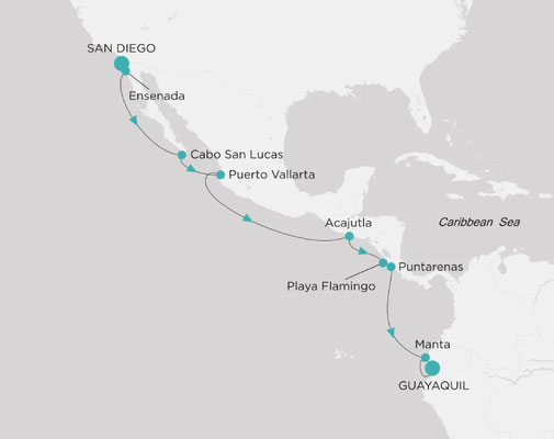 Reiseroute mit Crystal Symphony von San Diego nach Guayaquil
