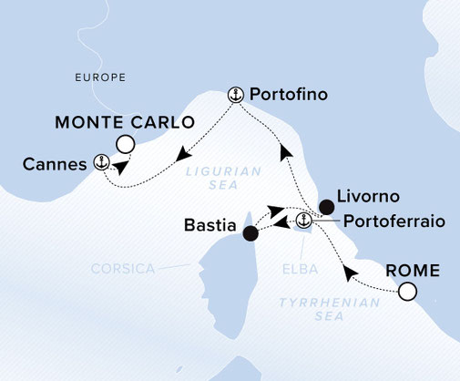 Evrima Routenkarte Mittelmeerreise - Ritz Carlton