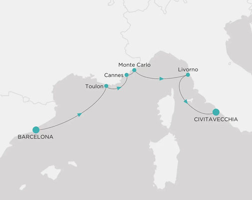Crystal Symphony | Von Barcelona nach Rom Routenkarte