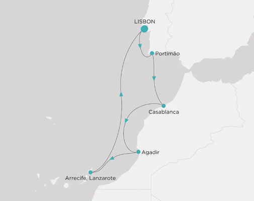 Reiseroute mit Crystal Serenity von Lissabon nach Lissabon