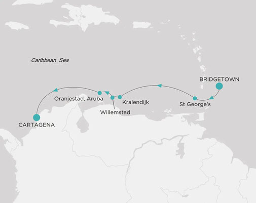 Route Crystal Serenity von Bridgetown nach Cartagena