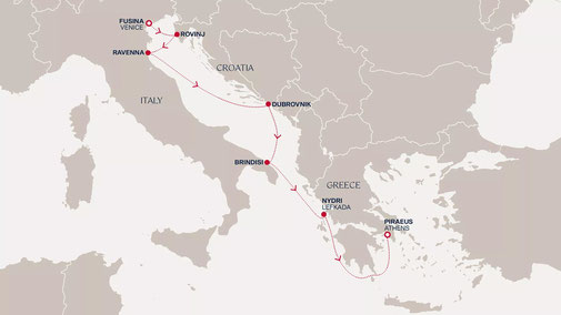 Explora I - Von Venedig nach Athen Routenkarte