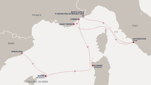 Explora I - Routenkarte von Barcelona nach Monte Carlo