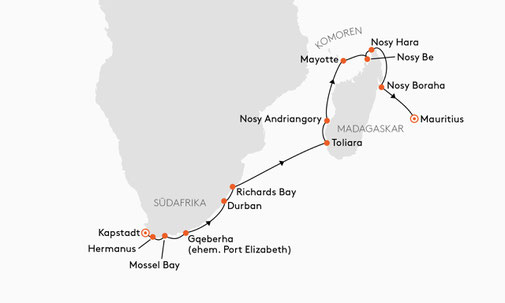 SPI2623 Reiseroute mit HANSEATIC spirit