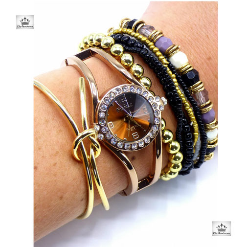bracelet femme tendance et coloré breloque or-violet