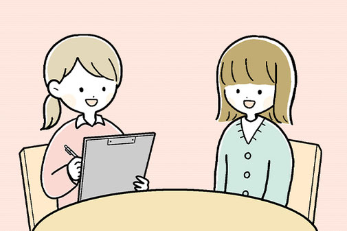 心理検査を行っている女性二人のイラスト画像