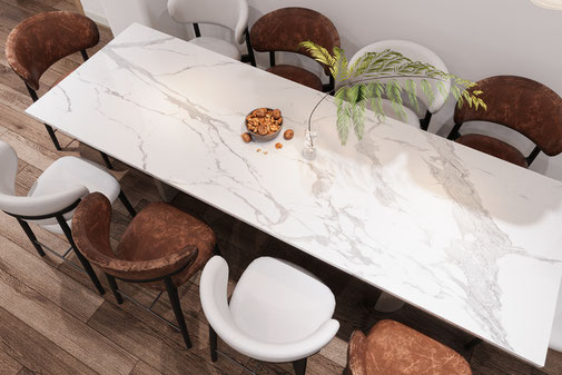 Marmor Esstischplatte Bianco Carrara poliert