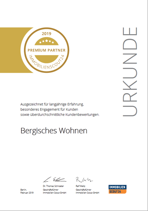 Premium Partner Bergisches Wohnen Auszeichnung 2018 Immobilienmakler Ulrike Peters