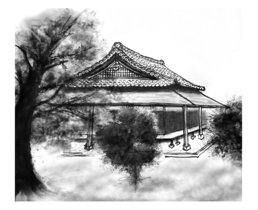 重要文化財　伝統建築　寺社建築　有名建築物　イラスト　水墨画