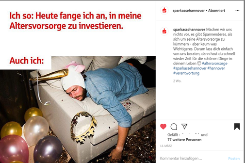 Text/Content für den Instagram-Kanal der Sparkasse Hannover im Auftrag von slim brand interactive 