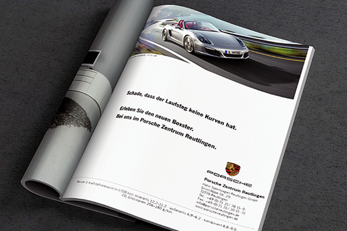 Text für die Print-Anzeige für den Porsche Boxster in einem Modemagazin für die Porsche Deutschland GmbH/das Porsche Zentrum Reutlingen im Auftrag von Chromedia GmbH