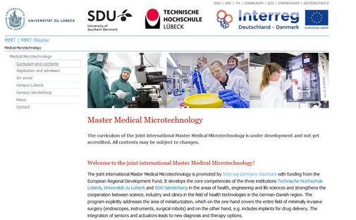 Screenshot von der Website des MMT-Studiengangs