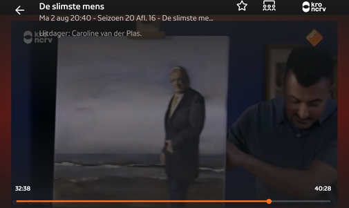 "De slimste mens" 2 augustus 2021, met het fragment uit Sterren op het doek waarin mijn schilderij wordt onthuld aan Lee Towers (op 32:25)