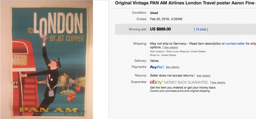 Pan Am Airline Travel Poster reproduction. London