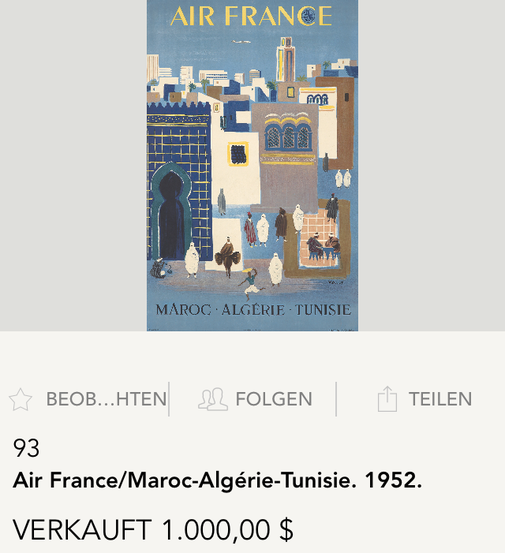 Air France - Maroc Algerie Tunisie - Original vintage airline poster by Villemot